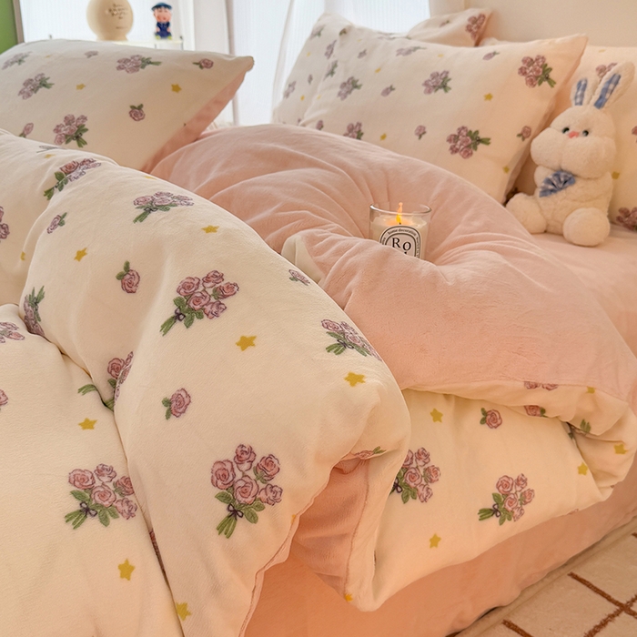 HL原创 2025新款牛奶绒四件套 幸运花