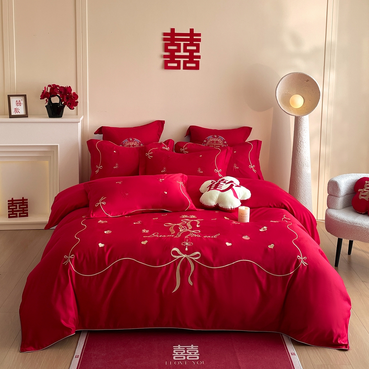 91家纺网 家纺一手货源 找家纺 （总）玉雅家纺 2025新款丝缎亮面刺绣婚庆四件套