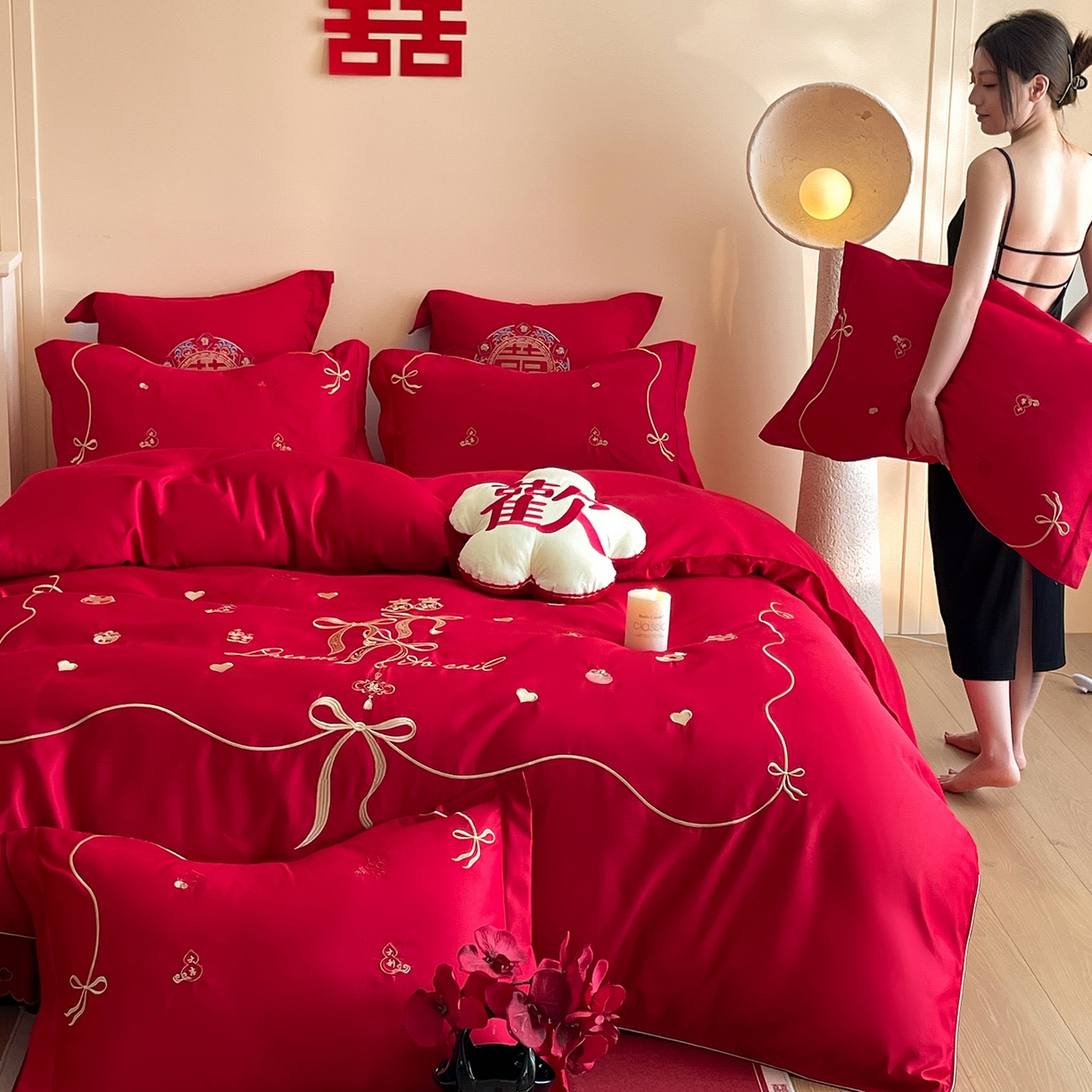 91家纺网 家纺一手货源 找家纺 （总）玉雅家纺 2025新款丝缎亮面刺绣婚庆四件套