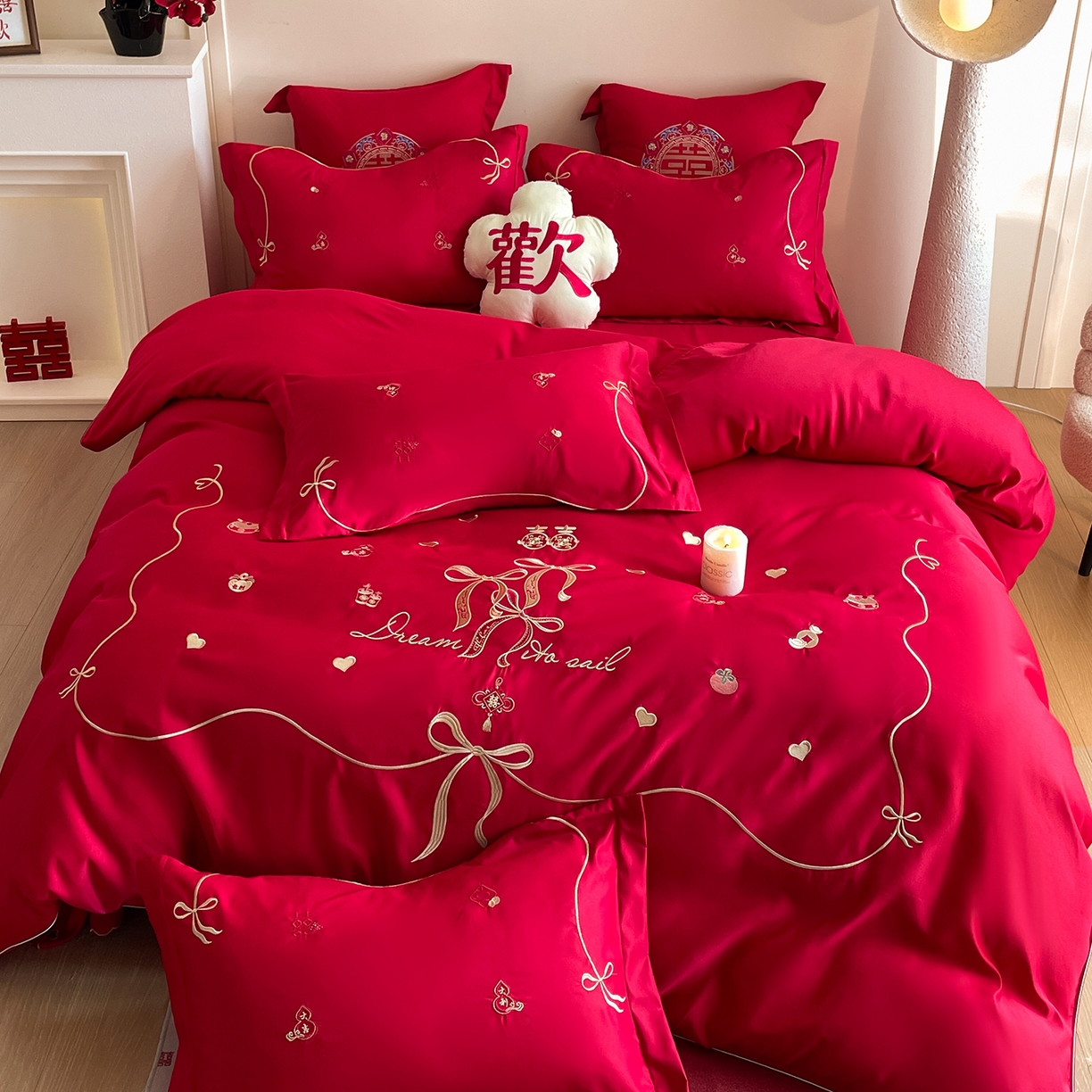 91家纺网 家纺一手货源 找家纺 （总）玉雅家纺 2025新款丝缎亮面刺绣婚庆四件套