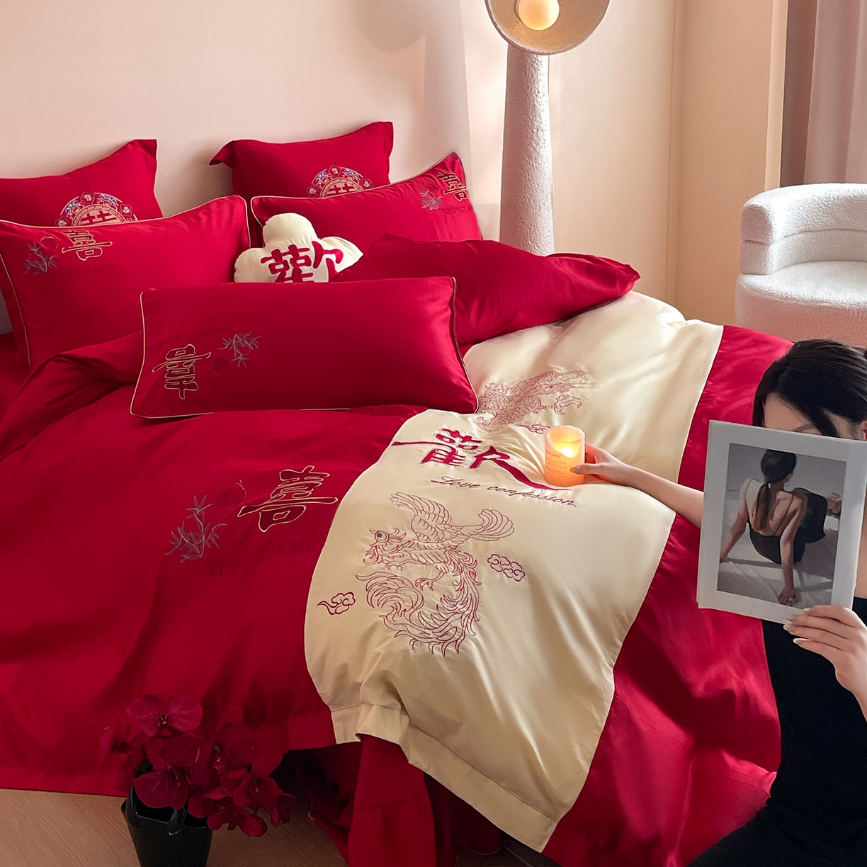 91家纺网 家纺一手货源 找家纺 （总）玉雅家纺 2025新款丝缎亮面刺绣婚庆四件套