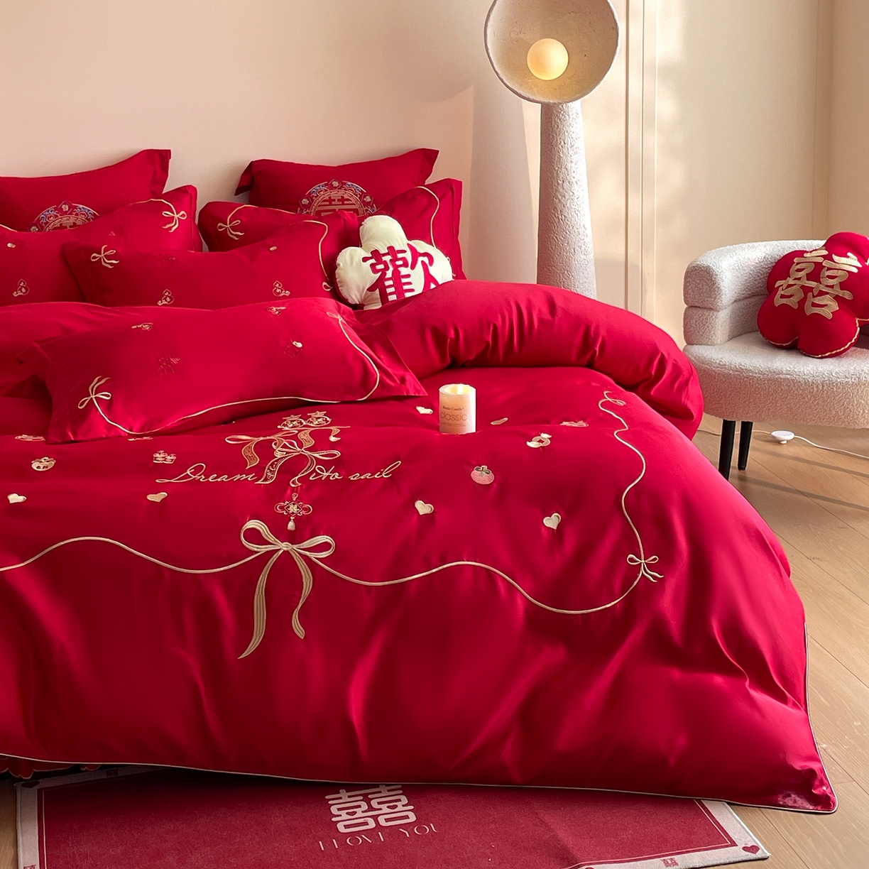 91家纺网 家纺一手货源 找家纺 （总）玉雅家纺 2025新款丝缎亮面刺绣婚庆四件套