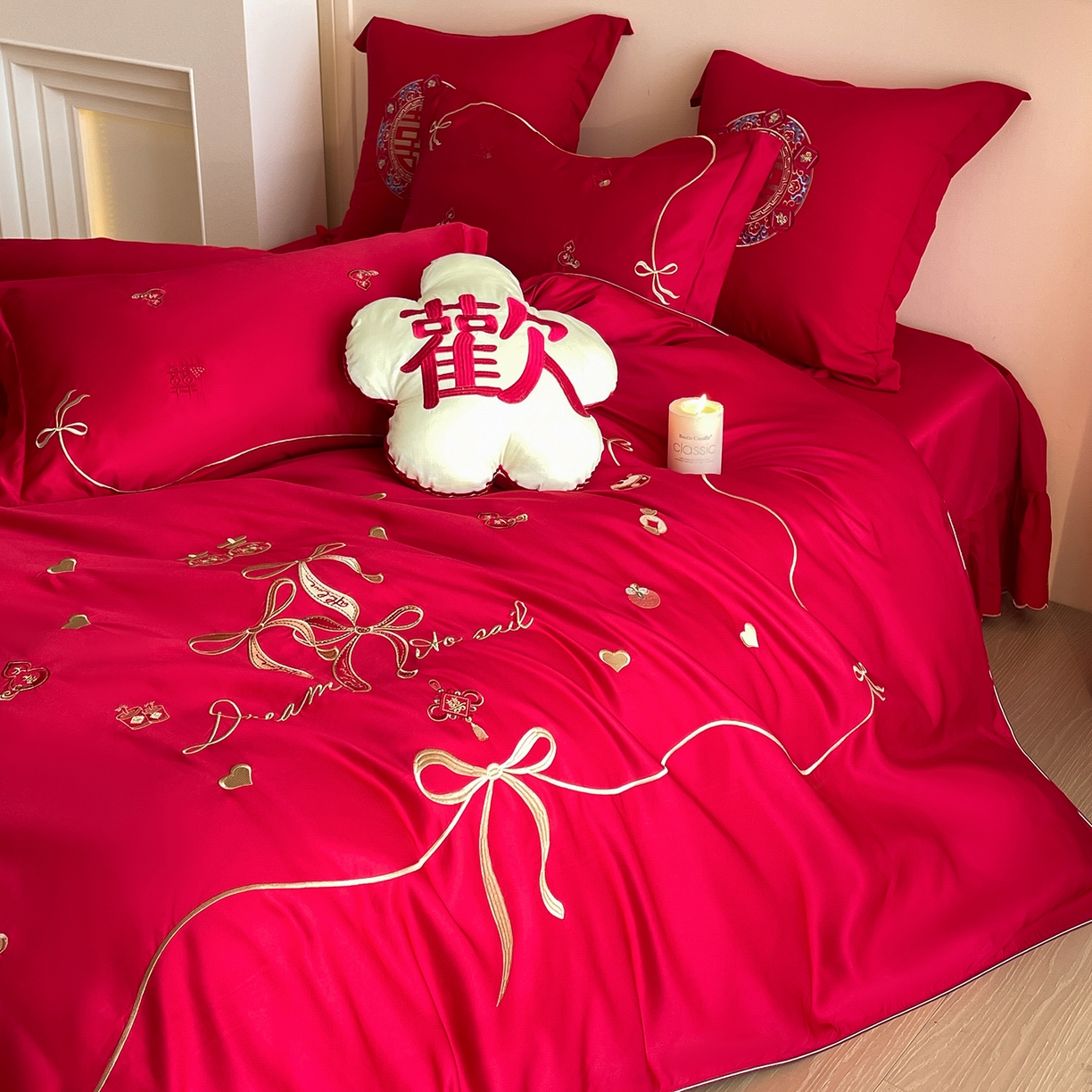 91家纺网 家纺一手货源 找家纺 （总）玉雅家纺 2025新款丝缎亮面刺绣婚庆四件套