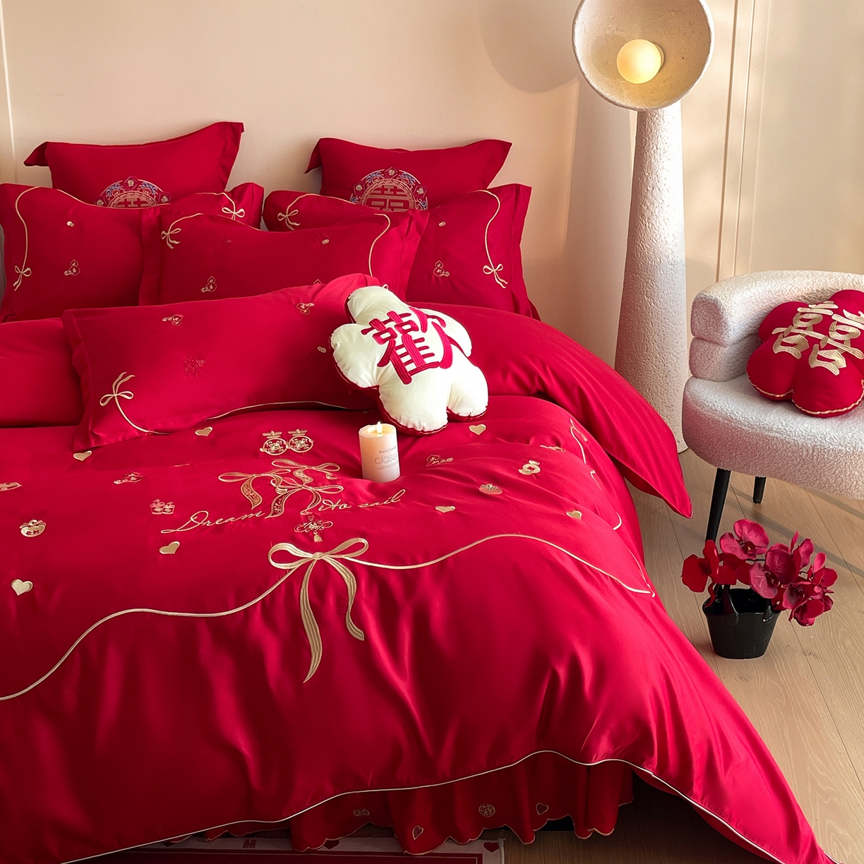 91家纺网 家纺一手货源 找家纺 （总）玉雅家纺 2025新款丝缎亮面刺绣婚庆四件套