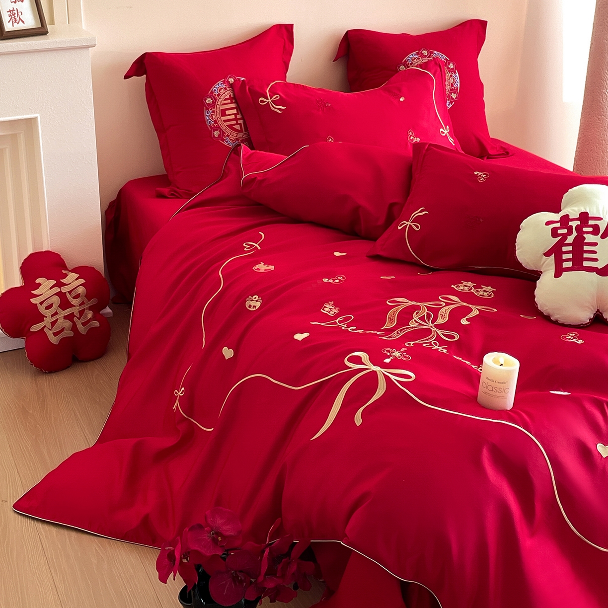 91家纺网 家纺一手货源 找家纺 （总）玉雅家纺 2025新款丝缎亮面刺绣婚庆四件套