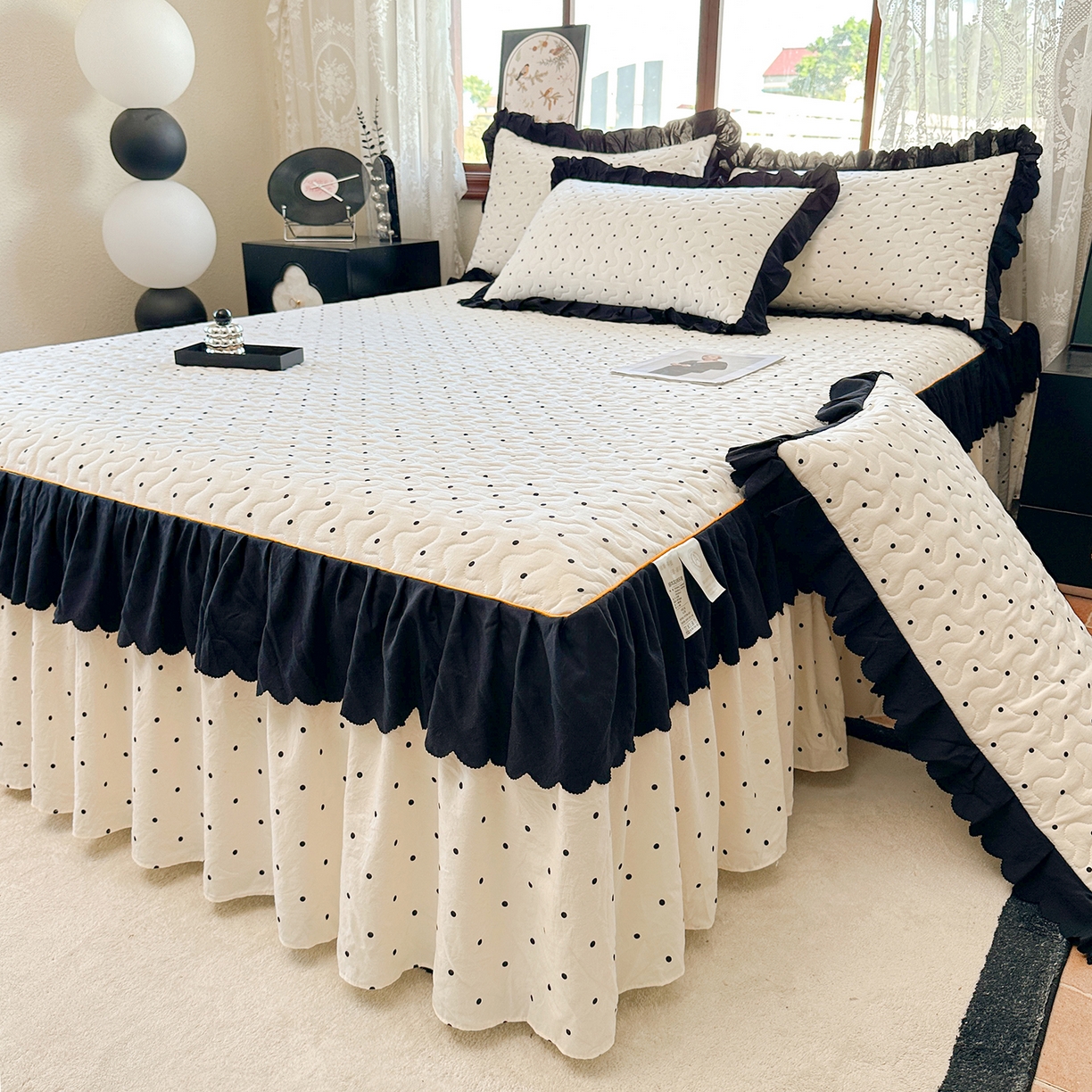 91家纺网 家纺一手货源 找家纺 （总）笠裙家纺 2025新款水洗棉荷叶花边法式赫本风夹棉加厚床裙单床裙床裙单件