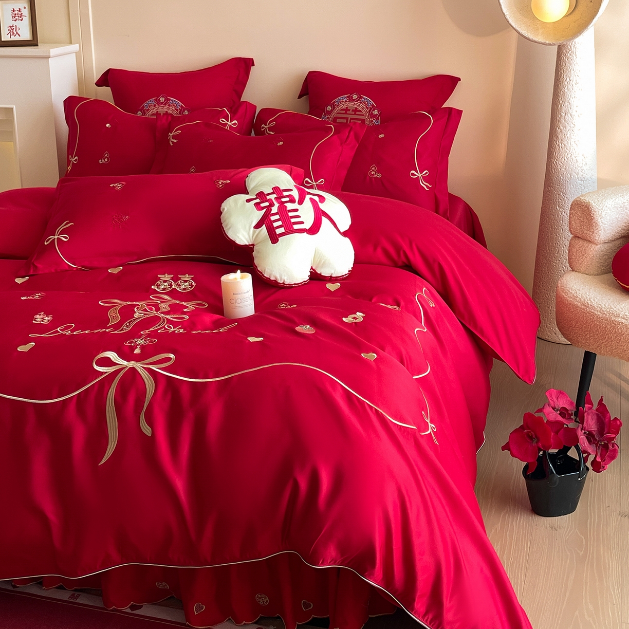 91家纺网 家纺一手货源 找家纺 （总）玉雅家纺 2025新款丝缎亮面刺绣婚庆四件套