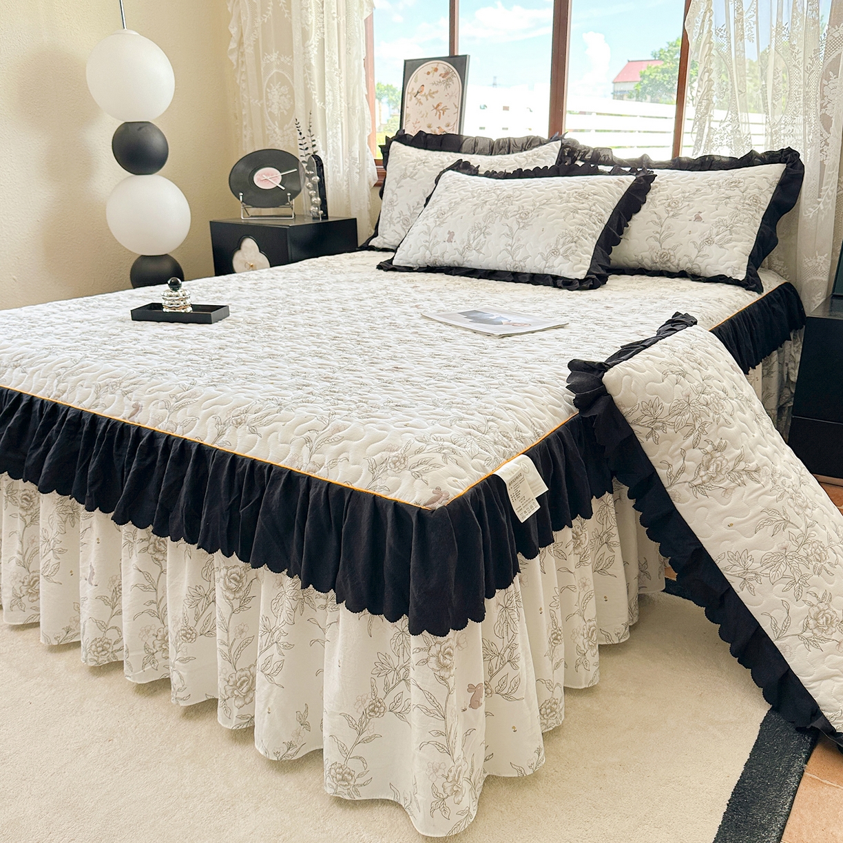 91家纺网 家纺一手货源 找家纺 （总）笠裙家纺 2025新款水洗棉荷叶花边法式赫本风夹棉加厚床裙单床裙床裙单件