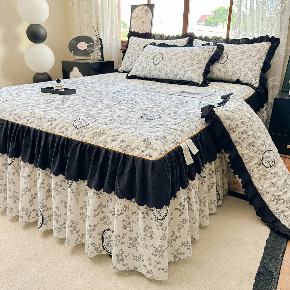 91家纺网 家纺一手货源 找家纺 （总）笠裙家纺 2025新款水洗棉荷叶花边法式赫本风夹棉加厚床裙单床裙床裙单件