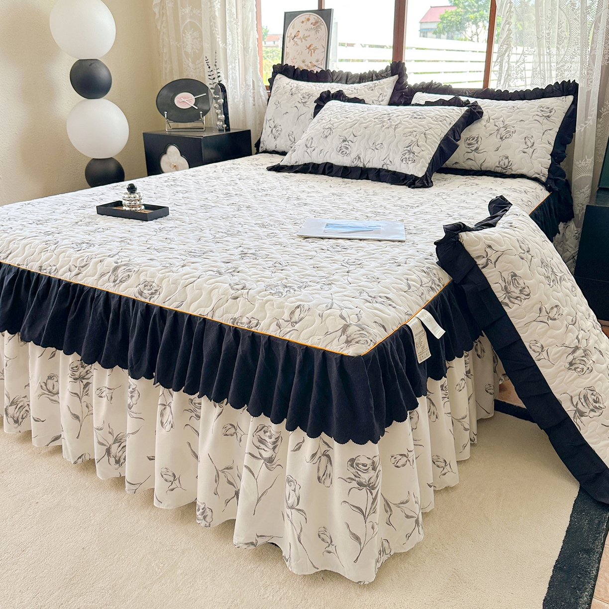 91家纺网 家纺一手货源 找家纺 （总）笠裙家纺 2025新款水洗棉荷叶花边法式赫本风夹棉加厚床裙单床裙床裙单件