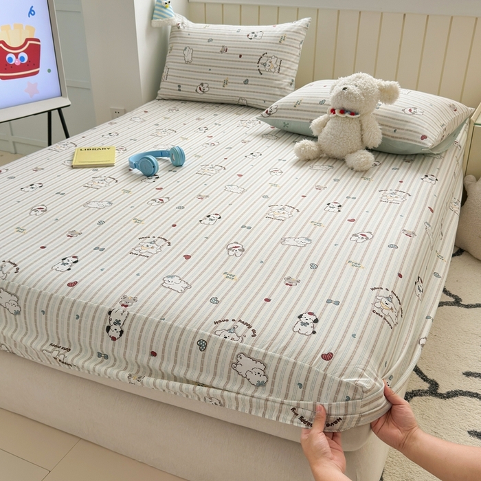 曼之夏 2025新款全棉纯棉卡通印花单床笠 床笠单件 茶茶狗
