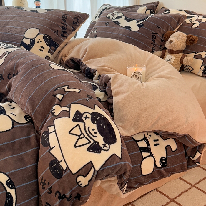 HL原创 2025新款牛奶绒四件套 学院派