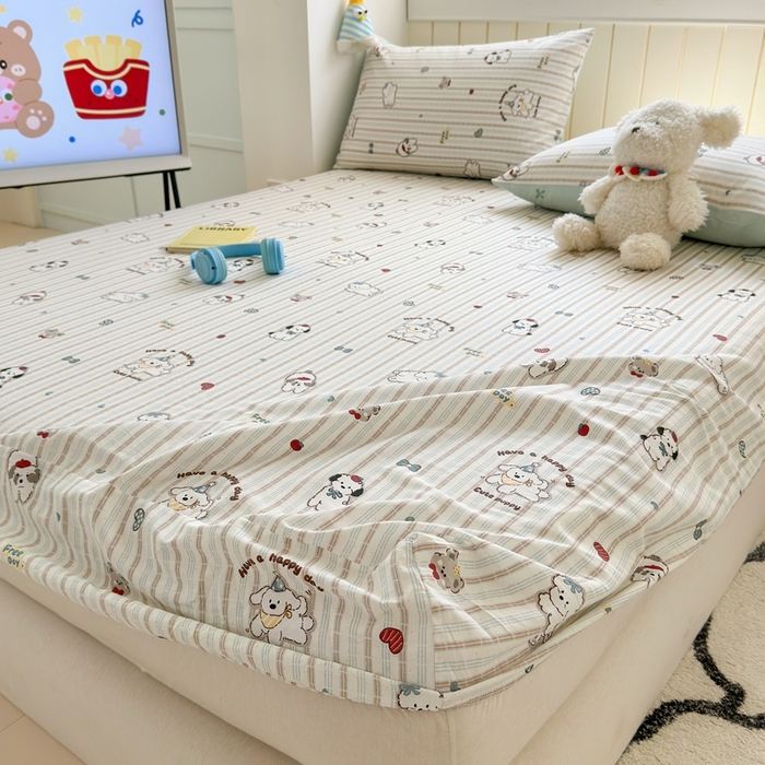 91家纺网 家纺一手货源 找家纺 曼之夏 2025新款全棉纯棉卡通印花单床笠 床笠单件 茶茶狗