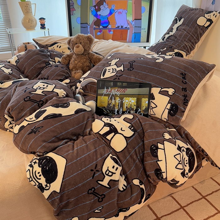 91家纺网 家纺一手货源 找家纺 HL原创 2025新款牛奶绒四件套 学院派