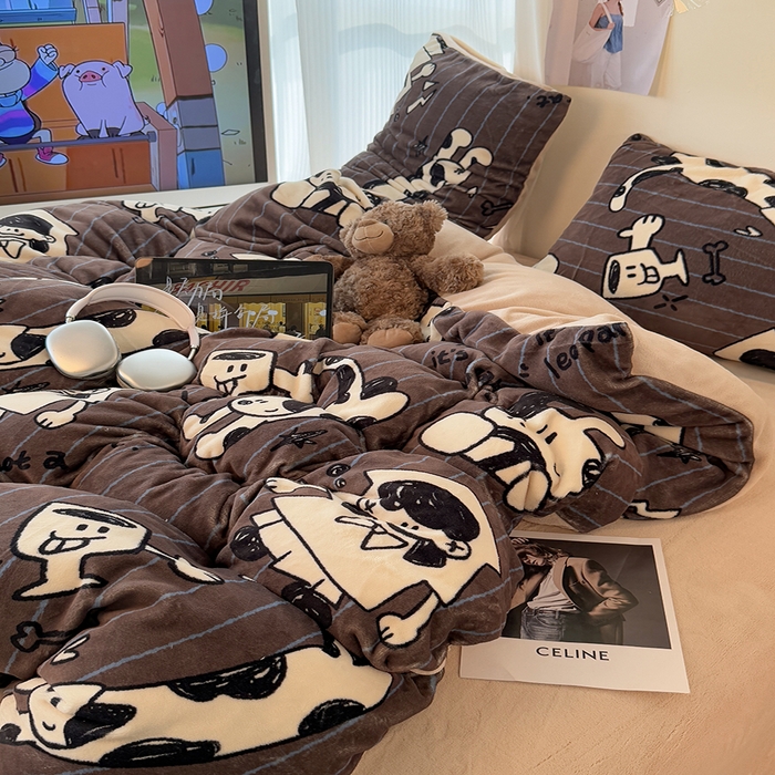 91家纺网 家纺一手货源 找家纺 HL原创 2025新款牛奶绒四件套 学院派