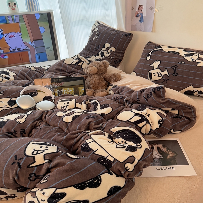 91家纺网 家纺一手货源 找家纺 HL原创 2025新款牛奶绒四件套 学院派