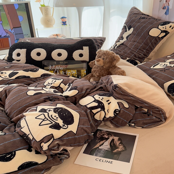 91家纺网 家纺一手货源 找家纺 HL原创 2025新款牛奶绒四件套 学院派