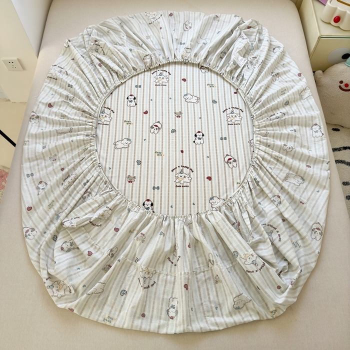 91家纺网 家纺一手货源 找家纺 曼之夏 2025新款全棉纯棉卡通印花单床笠 床笠单件 茶茶狗