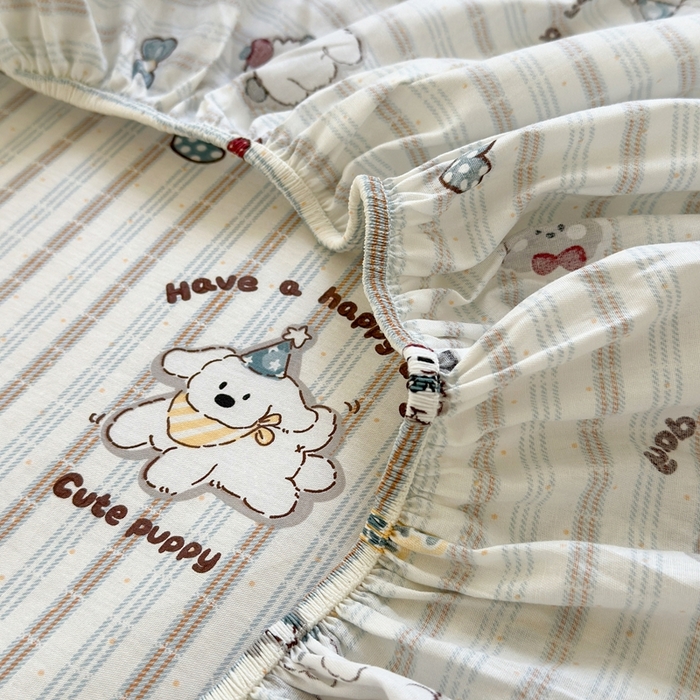 91家纺网 家纺一手货源 找家纺 曼之夏 2025新款全棉纯棉卡通印花单床笠 床笠单件 茶茶狗