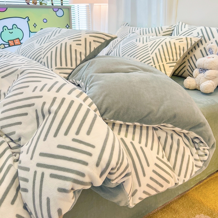 HL原创 2025新款牛奶绒四件套 雅绿