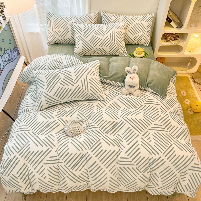 91家纺网 家纺一手货源 找家纺 HL原创 2025新款牛奶绒四件套 雅绿