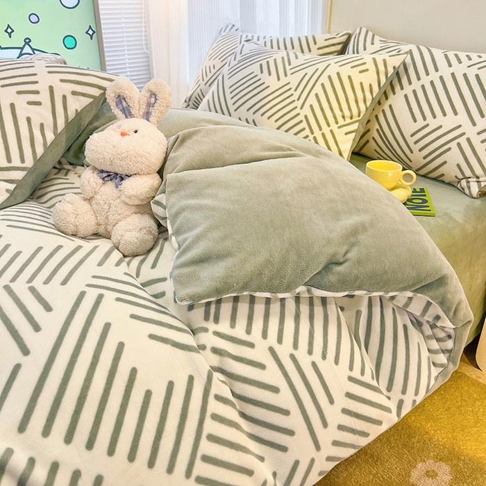 91家纺网 家纺一手货源 找家纺 HL原创 2025新款牛奶绒四件套 雅绿