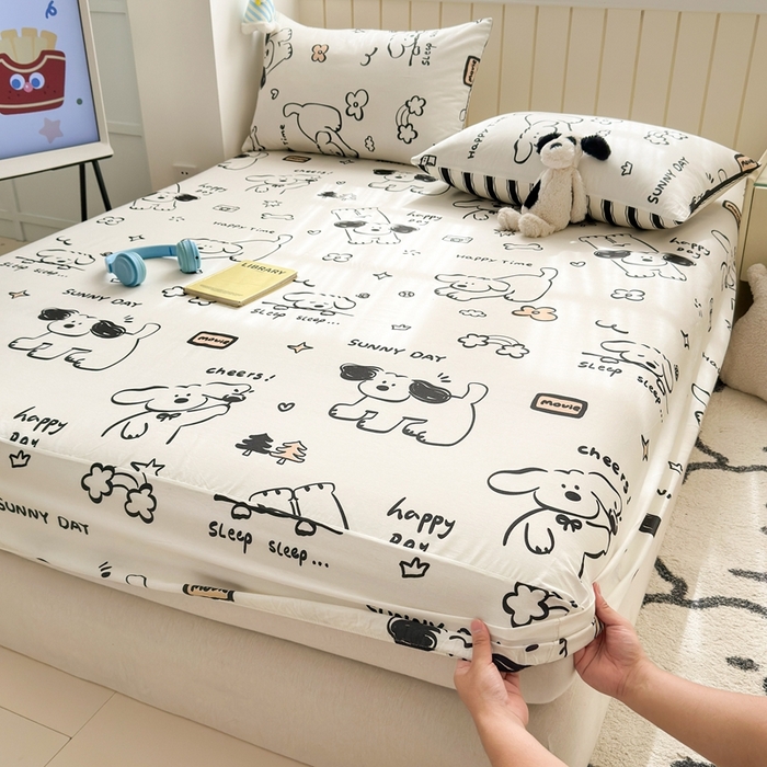 曼之夏 2025新款全棉纯棉卡通印花单床笠 床笠单件 嗨皮狗