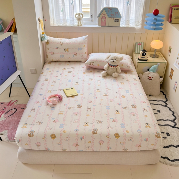 91家纺网 家纺一手货源 找家纺 曼之夏 2025新款全棉纯棉卡通印花单床笠 床笠单件 可爱多