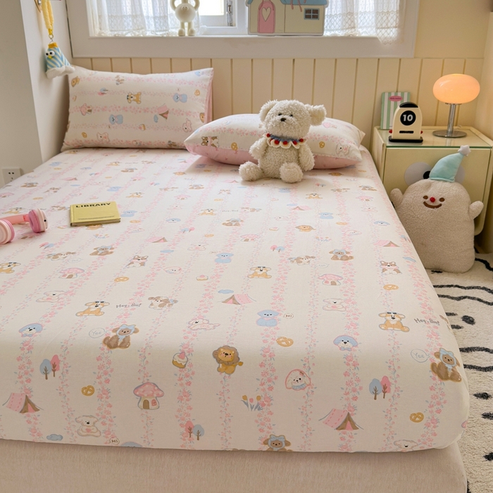 91家纺网 家纺一手货源 找家纺 曼之夏 2025新款全棉纯棉卡通印花单床笠 床笠单件 可爱多