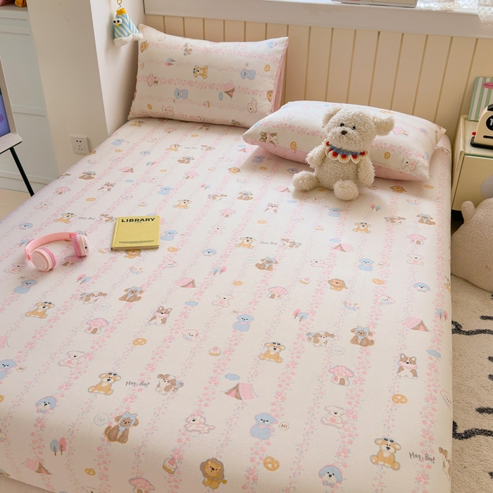 91家纺网 家纺一手货源 找家纺 曼之夏 2025新款全棉纯棉卡通印花单床笠 床笠单件 可爱多