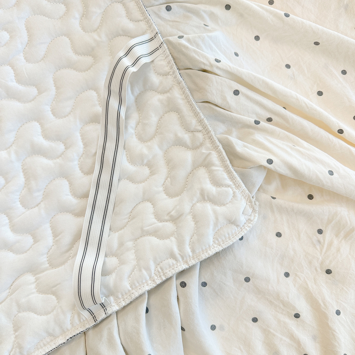 91家纺网 家纺一手货源 找家纺 笠裙家纺 2025新款水洗棉荷叶花边法式赫本风夹棉加厚床裙单床裙床裙单件 夹棉-波点