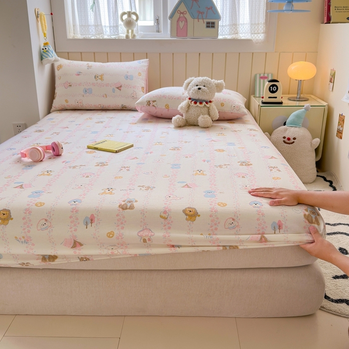 91家纺网 家纺一手货源 找家纺 曼之夏 2025新款全棉纯棉卡通印花单床笠 床笠单件 可爱多