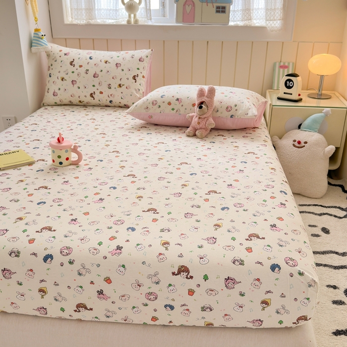 91家纺网 家纺一手货源 找家纺 曼之夏 2025新款全棉纯棉卡通印花单床笠 床笠单件 玛奇朵
