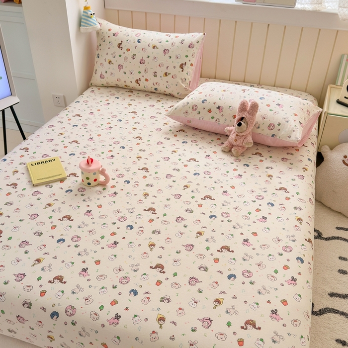91家纺网 家纺一手货源 找家纺 曼之夏 2025新款全棉纯棉卡通印花单床笠 床笠单件 玛奇朵