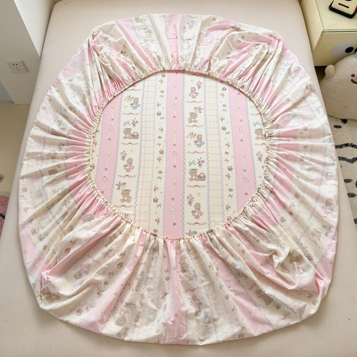 91家纺网 家纺一手货源 找家纺 曼之夏 2025新款全棉纯棉卡通印花单床笠 床笠单件 奶昔小熊