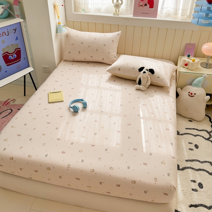 91家纺网 家纺一手货源 找家纺 曼之夏 2025新款全棉纯棉卡通印花单床笠 床笠单件 泡芙小象