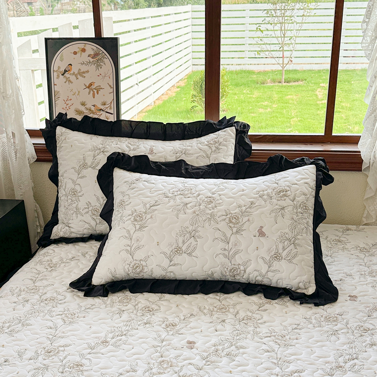 91家纺网 家纺一手货源 找家纺 笠裙家纺 2025新款水洗棉荷叶花边法式赫本风夹棉加厚床裙单床裙床裙单件 夹棉-花恋