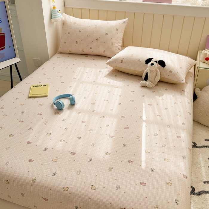 91家纺网 家纺一手货源 找家纺 曼之夏 2025新款全棉纯棉卡通印花单床笠 床笠单件 泡芙小象