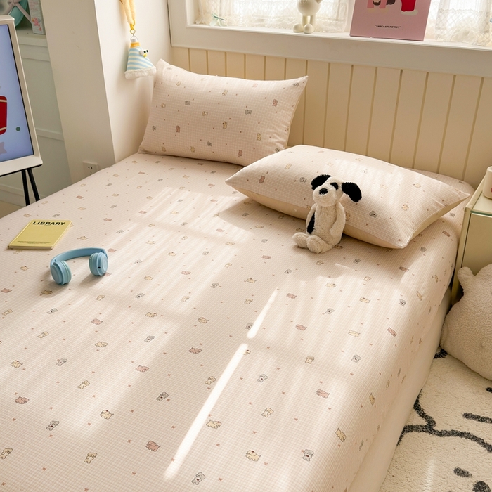 91家纺网 家纺一手货源 找家纺 曼之夏 2025新款全棉纯棉卡通印花单床笠 床笠单件 泡芙小象