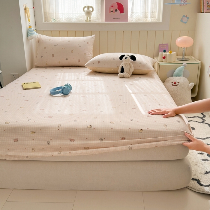 91家纺网 家纺一手货源 找家纺 曼之夏 2025新款全棉纯棉卡通印花单床笠 床笠单件 泡芙小象