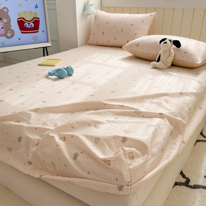 91家纺网 家纺一手货源 找家纺 曼之夏 2025新款全棉纯棉卡通印花单床笠 床笠单件 泡芙小象