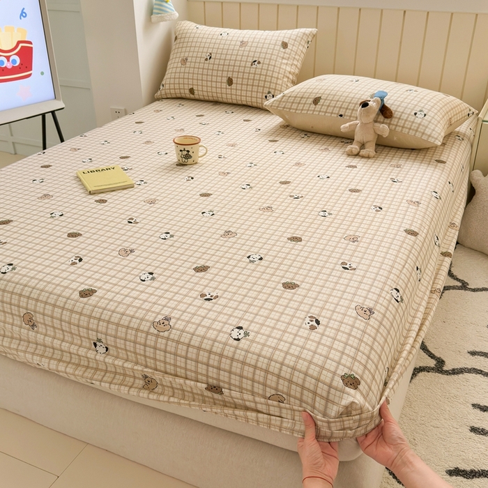 曼之夏 2025新款全棉纯棉卡通印花单床笠 床笠单件 曲奇小狗