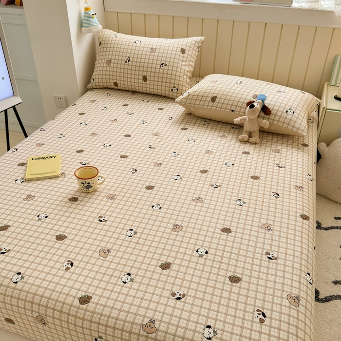 91家纺网 家纺一手货源 找家纺 曼之夏 2025新款全棉纯棉卡通印花单床笠 床笠单件 曲奇小狗