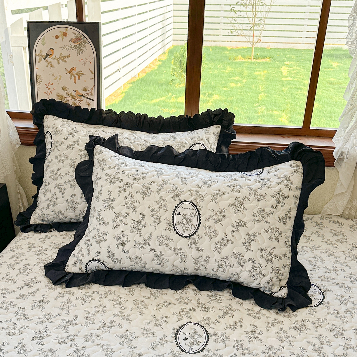 91家纺网 家纺一手货源 找家纺 笠裙家纺 2025新款水洗棉荷叶花边法式赫本风夹棉加厚床裙单床裙床裙单件 夹棉-花香