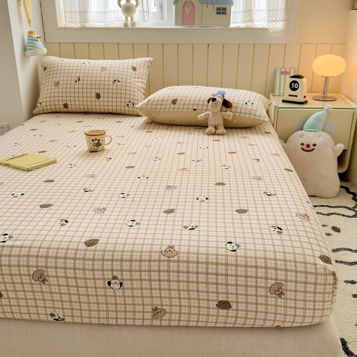 91家纺网 家纺一手货源 找家纺 曼之夏 2025新款全棉纯棉卡通印花单床笠 床笠单件 曲奇小狗