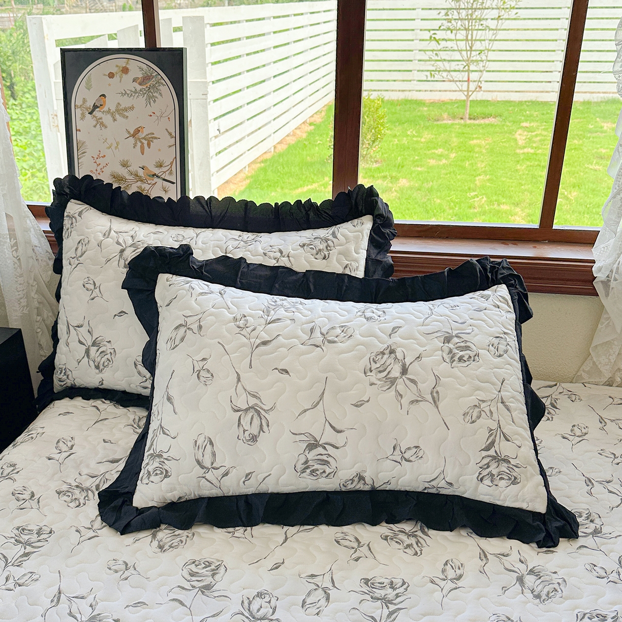 91家纺网 家纺一手货源 找家纺 笠裙家纺 2025新款水洗棉荷叶花边法式赫本风夹棉加厚床裙单床裙床裙单件 夹棉-玫瑰