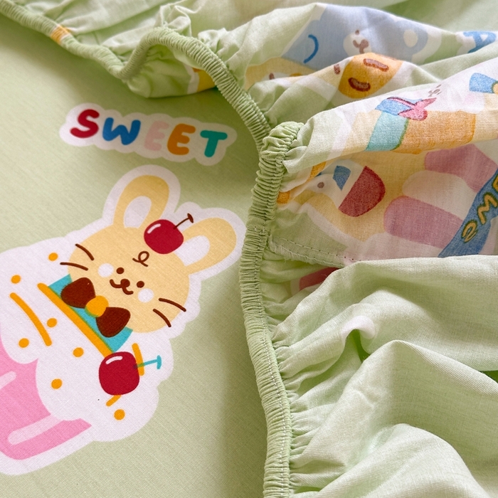 91家纺网 家纺一手货源 找家纺 曼之夏 2025新款全棉纯棉卡通印花单床笠 床笠单件 趣味熊