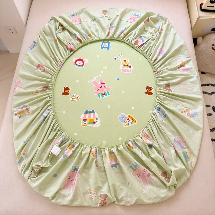 91家纺网 家纺一手货源 找家纺 曼之夏 2025新款全棉纯棉卡通印花单床笠 床笠单件 趣味熊