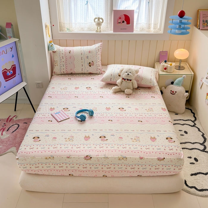 91家纺网 家纺一手货源 找家纺 曼之夏 2025新款全棉纯棉卡通印花单床笠 床笠单件 甜甜圈