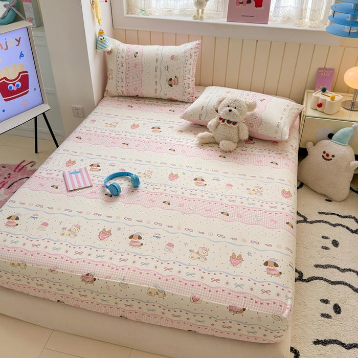 91家纺网 家纺一手货源 找家纺 曼之夏 2025新款全棉纯棉卡通印花单床笠 床笠单件 甜甜圈